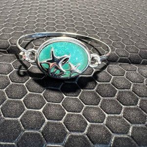 Star Fish Bracelet with Aqua Sea Glass 18K White Gold Plated